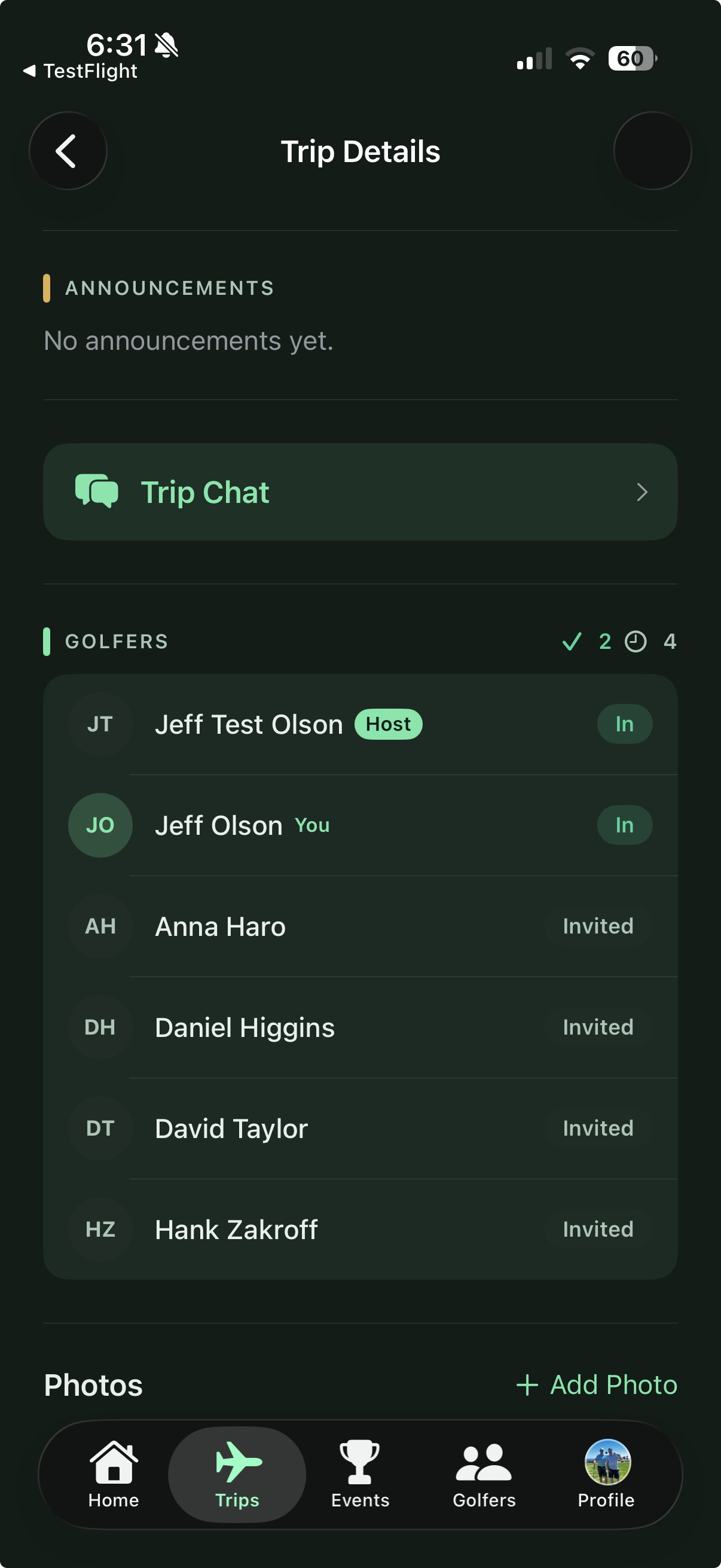 Golf Trip Roster & Deposit Tracking