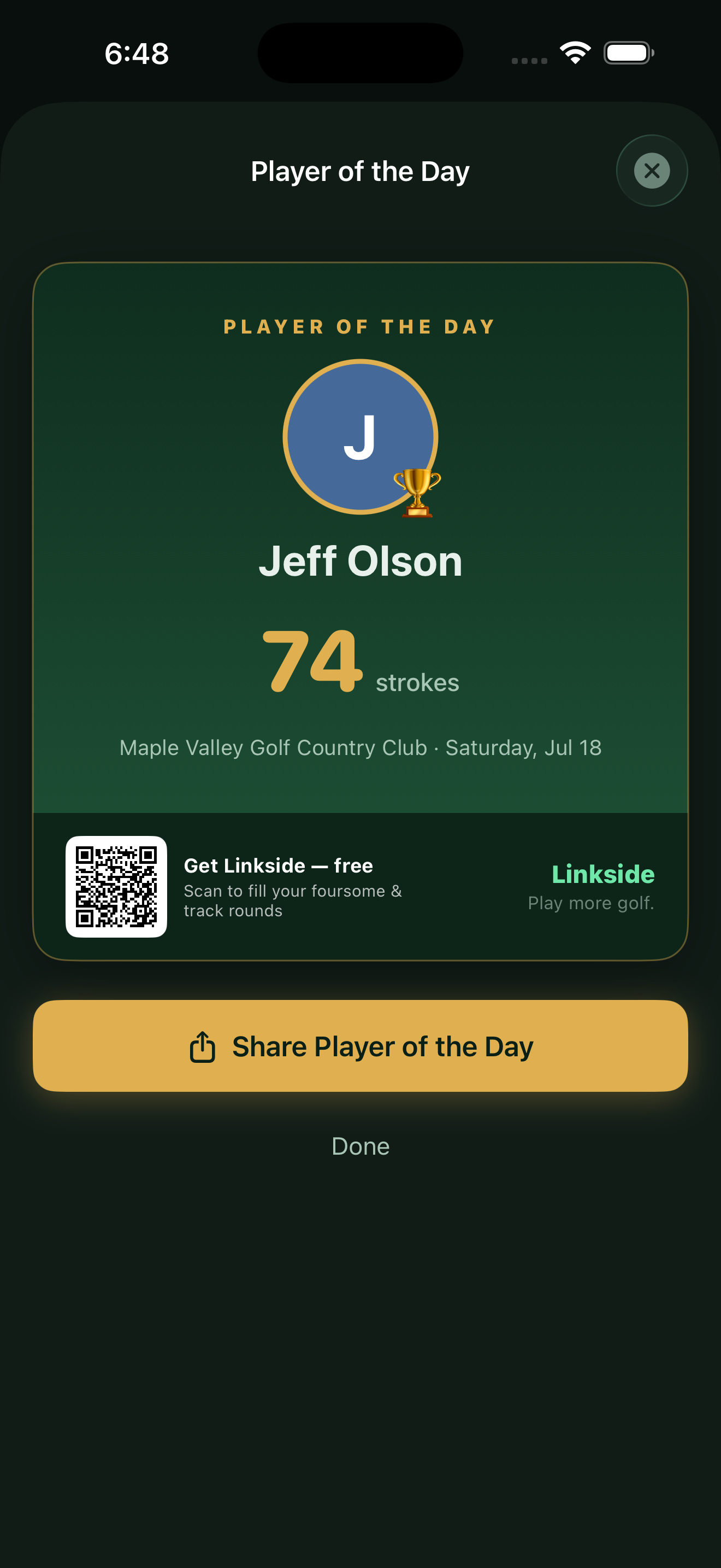 Player of the Day shareable social card